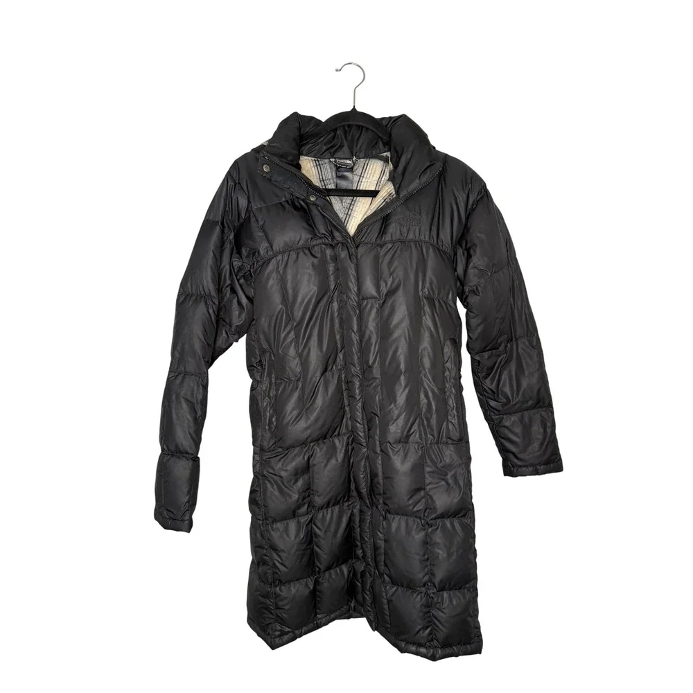 The North Face Puffer Parka Women Medium Black‎ Good Plaid Lined Long Jacket
